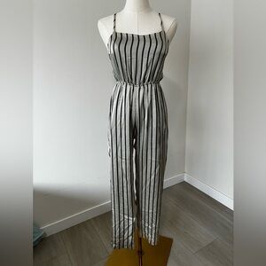 Urban Outfitters Vertical-Stripe Strappy Jumpsuit in Grey and Black